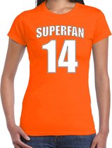 Superfan nummer 14 oranje t-shirt Holland / Nederland supporter EK/ WK voor dames XS