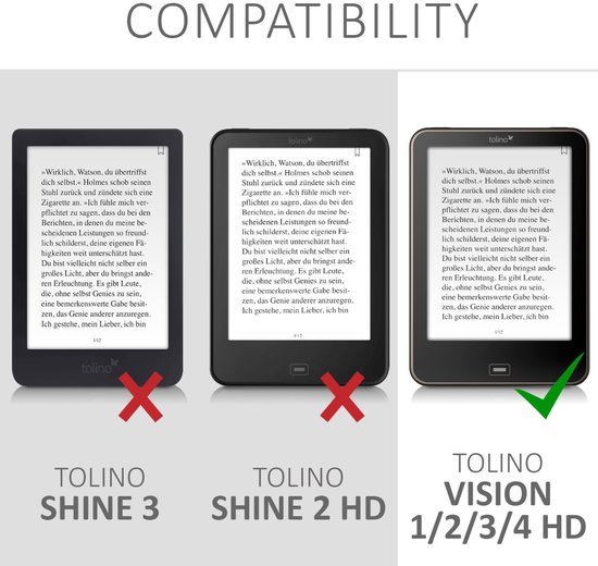 kwmobile hoes geschikt voor Tolino Vision 1 / 2 / 3 / 4 HD - Canvas beschermhoes in donkerrood / zwart - Voor e-reader van Merkloos — afbeelding 3