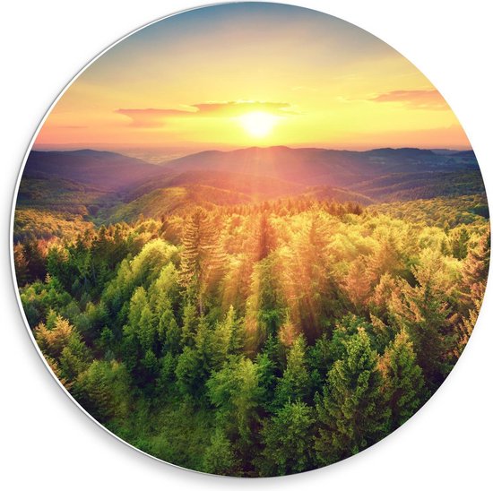 Cercle mural Forex - Cimes vertes des arbres entre les Montagnes - Photo 30x30cm sur le cercle mural (avec système de suspension)