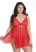 Trim Babydoll And Thong - Red