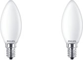 PHILIPS - LED Lamp - Set 2 Stuks - Classic LEDCandle 827 B35 FR - E14 Fitting - 4.3W - Warm Wit 2700K | Vervangt 40W