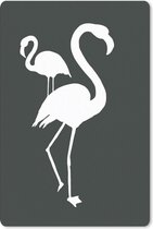 Muismat FlamingoKerst illustraties - Witte silhouetten van twee flamingo's op een donkergrijze achtergrond muismat rubber - 18x27 cm - Muismat met foto