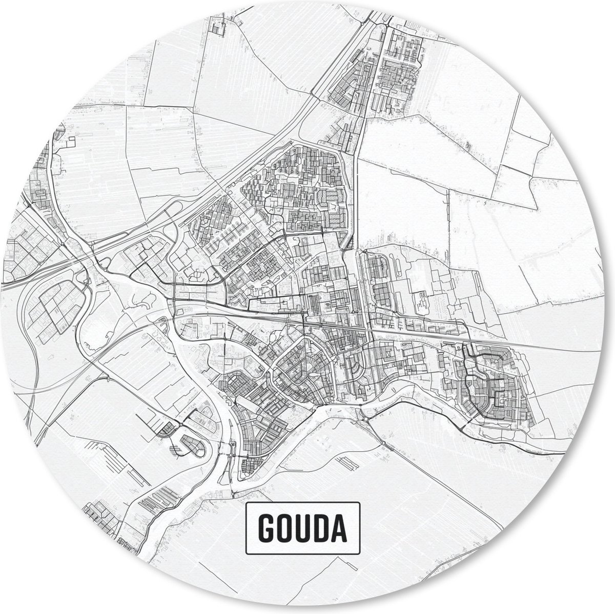 Muismat Top 50 Nederland vierkante- Stadskaart Gouda Muismat rond - 20x20 cm - Muismat met foto