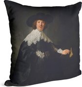 Portret van Marten Soolmans, Rembrandt van Rijn - Foto op Sierkussen - 50 x 50 cm