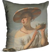 Meisje met een brede hoed, Caesar Boëtius van Everdingen - Foto op Sierkussen - 60 x 60 cm