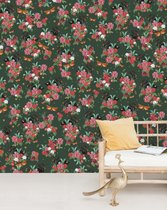 Bloemen & Dieren Behang - Wild Roses  Mural - Goud Behangpapier Slaapkamer - 200cm x 280cm - Mat Vliesbehang - Creative Lab Amsterdam