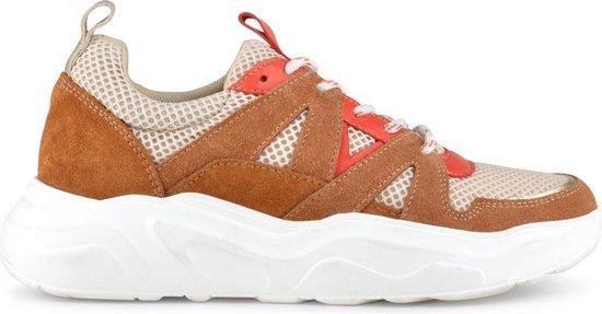 PS Poelman Year Dames Leren Chunky Runner Sneaker van Mesh en Suéde - Beige  Kaki Groen | bol.com