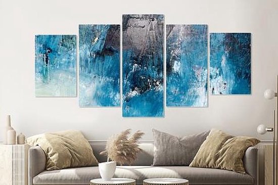 schaal Soeverein elleboog Schilderij -Abstract Blauw, 5 luik, 200x100cm, Premium print | bol.com