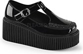 Creeper-214 with T-strap and buckle patent black - (EU 37 = US 7) - Demonia