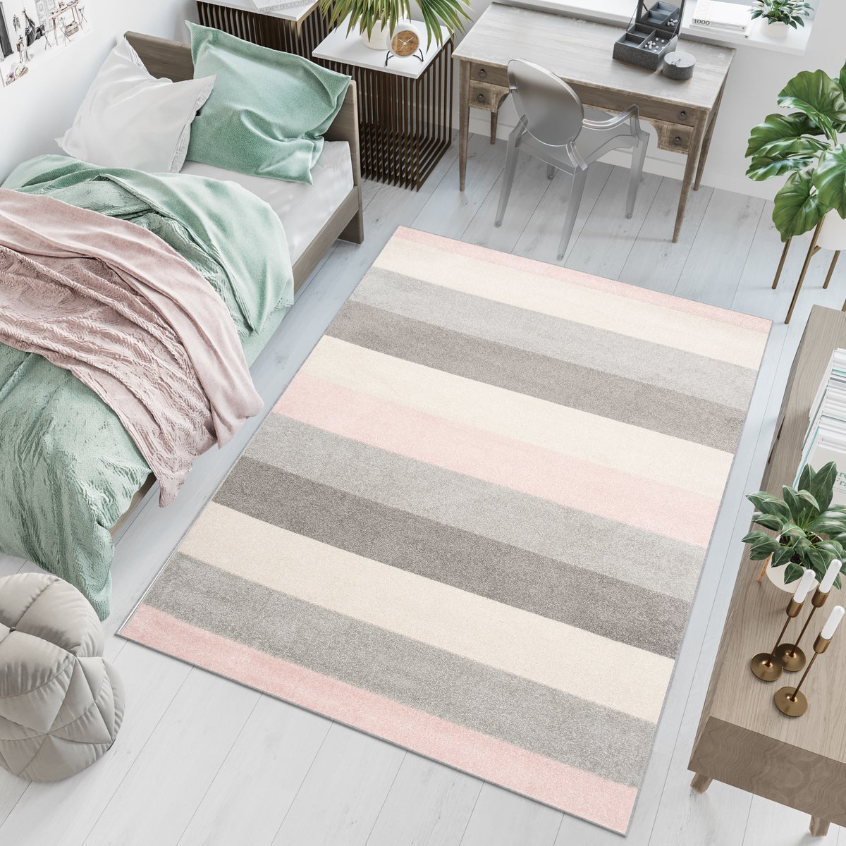 Tapiso Lazur Vloerkleed Grijs Modern Slaapkamer Tapijt Maat- 120x170 Grijs Roze