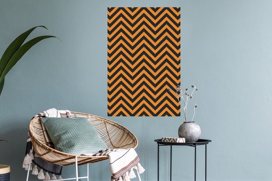 Sticker Muursticker Motif Fleurs - Motif zigzag noir orange - 40x60 cm - Film adhésif autocollant - Sticker mural repositionnable
