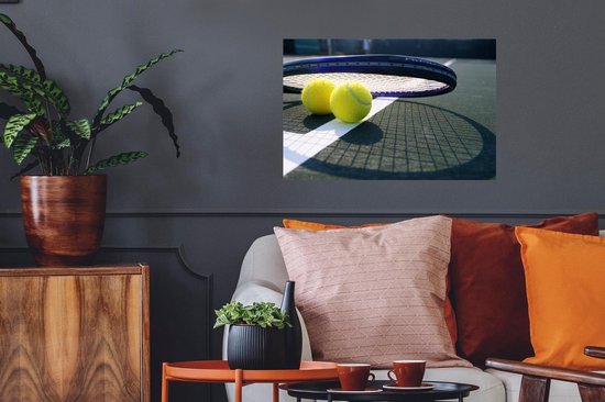 Sticker Muursticker Tennis - Balles de tennis de tennis et raquette de tennis - 60x40 cm - film adhésif autocollant - sticker mural repositionnable
