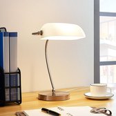 Lindby - bureaulamp - 1licht - glas, metaal - H: 36 cm - E27 - wit, gesatineerd nikkel