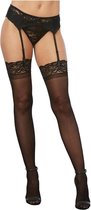 Sheer thigh highs w lace top - OS - Black - Maat  OS