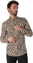 OppoSuits The Jag Shirt - Heren Carnvals Overhemd - Jaguar Tijger Panter Shirt - Beige - Maat EU 45/46