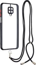 Voor Redmi Note 9 Pro/Note 9S/Note 9 Pro Max Transparante PC + TPU Phone Case met Contrast Kleur Knop & Nekkoord (Zwart)