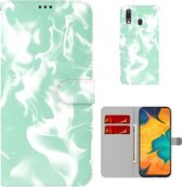 Voor Samsung Galaxy A20/A30 Cloud Fog Pattern Horizontale Flip Leather Case met Houder & Kaartsleuf & Portemonnee (Mintgroen)