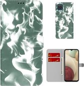 Voor Samsung Galaxy A12 5G Cloud Fog Patroon Horizontale Flip Lederen Case met Houder & Kaartsleuf & Portemonnee (Donkergroen)