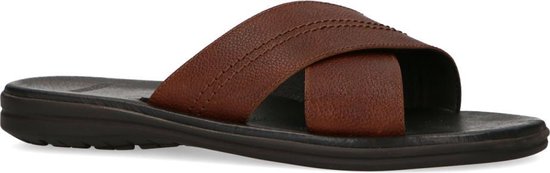 Manfield - Heren - Cognac leren slippers - Maat 42 | bol.com