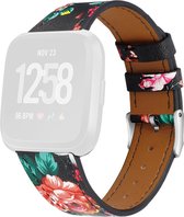 By Qubix geschikt voor Fitbit Versa 1 - 2 & Lite leren bandje - Bloemenprint Smartwatchbandje bandje Armband Polsband Strap Band Watchband