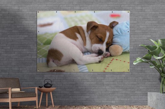 Jack russel chiot sur toile affiche de jardin en vrac 180x120 cm - Toile de jardin / Toile d'extérieur / Peintures d'extérieur (décoration de jardin) XXL / Groot format!