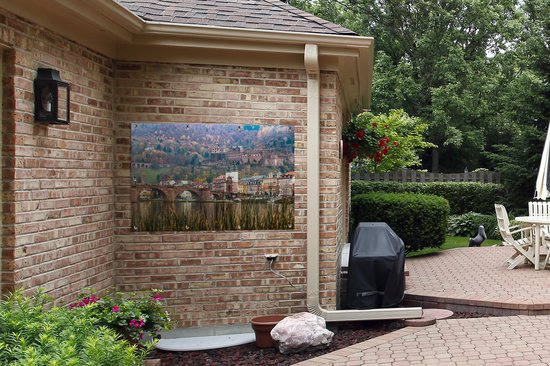 Tuinposter 120x80 cm - Tuindecoratie Heidelberg - Kasteel - Brug - Poster voor in de tuin - Buiten decoratie - Schutting tuinschilderij - Tuindoek muurdecoratie - Wanddecoratie balkondoek