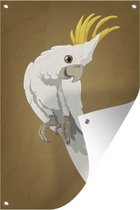 Tuindecoratie Een illustratie van een witte papegaai - 40x60 cm - Tuinposter - Tuindoek - Buitenposter