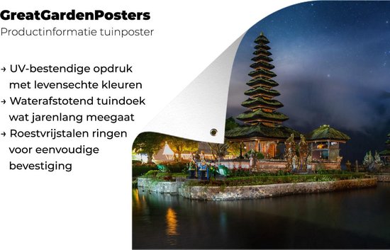 Affiche de jardin - Le temple Pura Ulun Danu Bratan à Bali la nuit - 60x40 cm