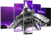 Glasschilderij Eiffeltoren - Paars, Zwart, Grijs - 170x100cm 5Luik - Foto Op Glas - Geen Acrylglas Schilderij - 6000+ Glasschilderijen Collectie - Wanddecoratie