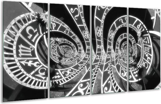 GroepArt - Glasschilderij - Abstract - Zwart, Grijs, Wit - 160x80cm 4Luik - Foto Op Glas - Geen Acrylglas Schilderij - 6000+ Glasschilderijen Collectie - Wanddecoratie