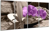 GroepArt - Glasschilderij - Orchidee - Paars, Grijs - 160x80cm 4Luik - Foto Op Glas - Geen Acrylglas Schilderij - 6000+ Glasschilderijen Collectie - Wanddecoratie
