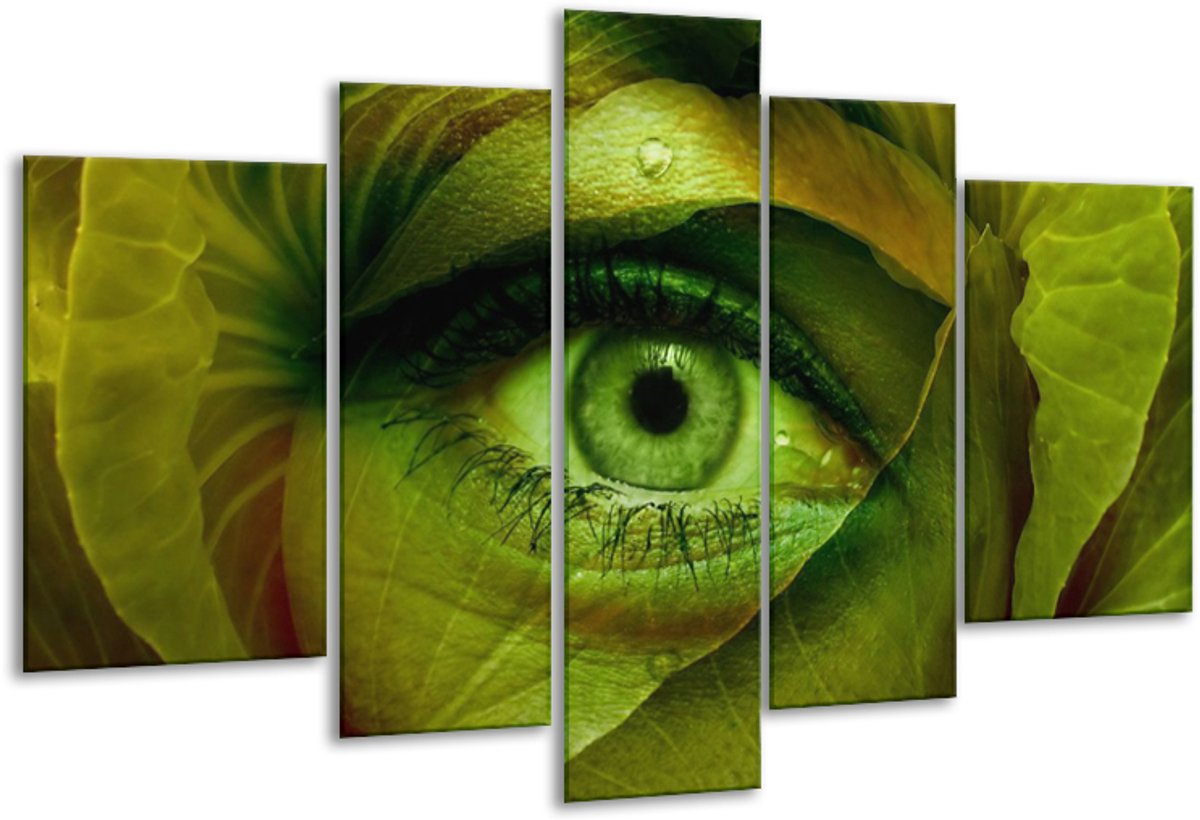 Glasschilderij Oog - Groen, Bruin - 170x100cm 5Luik - Foto Op Glas - Geen Acrylglas Schild