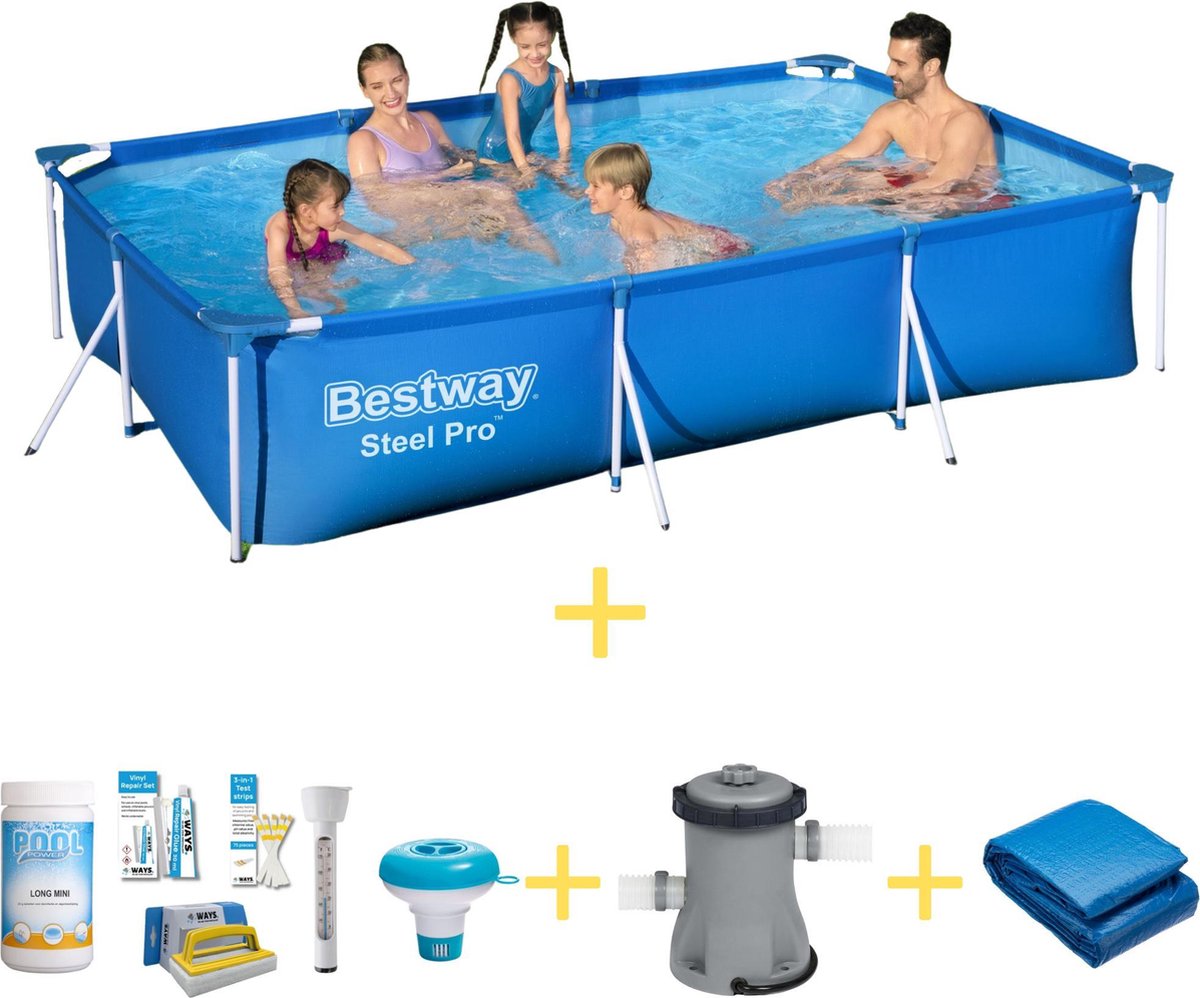 Bestway Zwembad - Steel Pro - 300 x 201 x 66 cm - Inclusief WAYS Onderhoudspakket Filterpomp & Grondzeil