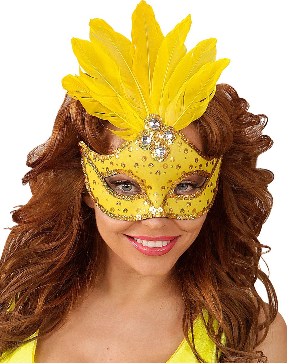 WIDMANN - Geel masker met veren voor dames