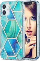 3D Electroplating Marble Pattern TPU beschermhoes voor iPhone 12 mini (groenblauw)