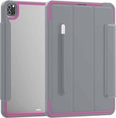 Voor iPad Pro 12.9 (2020) / (2018) Acryl + TPU horizontaal Flip Smart Leather Case met drie-vouwbare houder & Pen-sleuf & Wake-up / Sleep-functie (Rose Red + Grey)