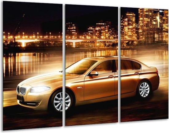 GroepArt - Schilderij -  BMW - Geel, Goud, Zwart - 120x80cm 3Luik - 6000+ Schilderijen 0p Canvas Art Collectie
