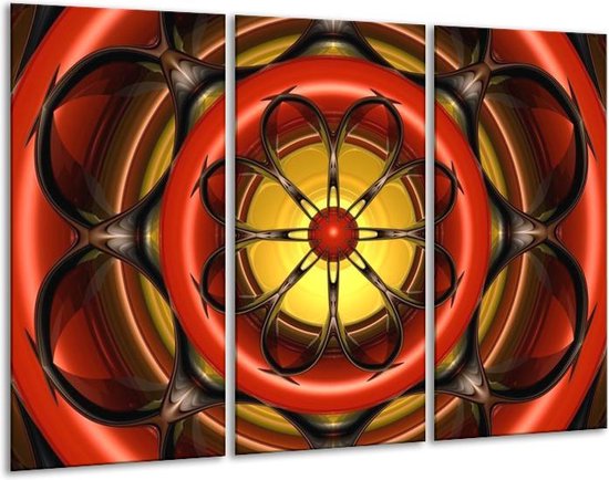 GroepArt - Schilderij -  Modern - Rood, Geel, Zwart - 120x80cm 3Luik - 6000+ Schilderijen 0p Canvas Art Collectie