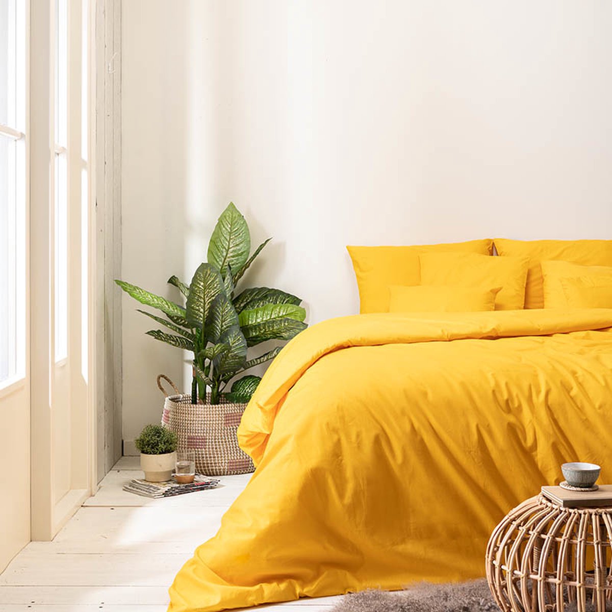 Presence Plain Percale Dekbedovertrek - Lits-jumeaux - Okergeel - 240x240 cm - Percale katoen