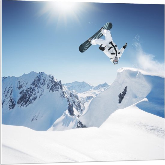 Forex - Snowboarder in Backflip  - 80x80cm Foto op Forex