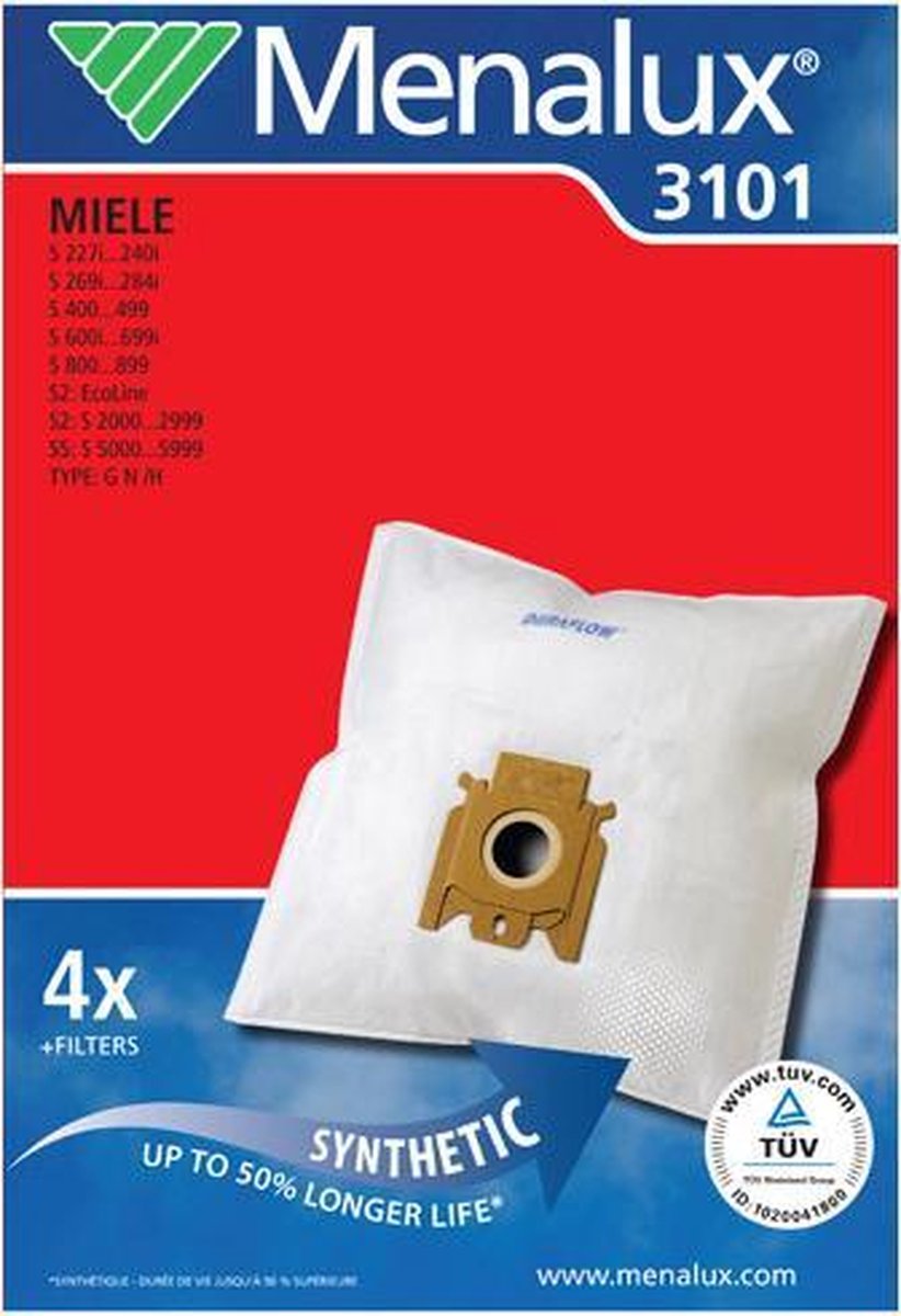 Bolsas Aspiradora Universal Menalux 3101 - Pack De 4 Bolsas Sintéticas Y 2 Filtro Para Bolsa Aspiradora