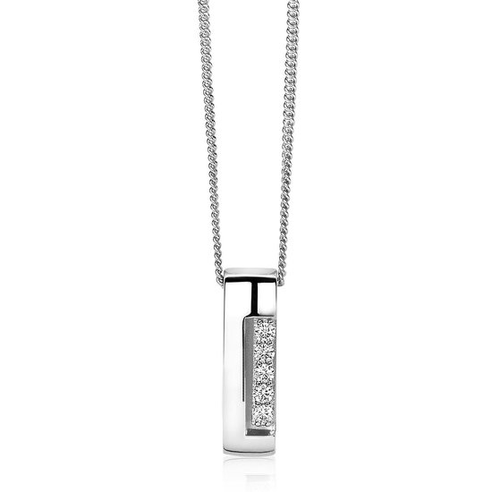 Mart Visser by ZINZI zilveren ketting met strakke rechte hanger glad wit 45cm MVC17
