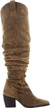 Eigen Label | Ella square 4-a Kim kotter taupe high waxed suede slobby boot - dk brown heel | Maat: 37