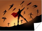 Illustration pour enfants des silhouettes de super-héros attaquants 80x60 cm