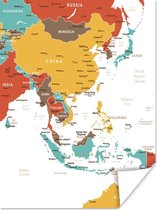 Kaart van Azië in verschillende kleuren 30x40 cm - klein - Foto print op Poster (wanddecoratie woonkamer / slaapkamer)
