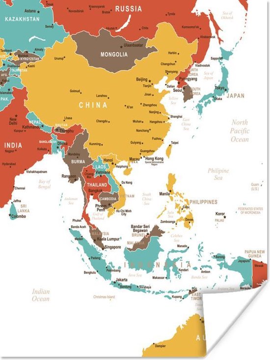 Kaart van Azië in verschillende kleuren