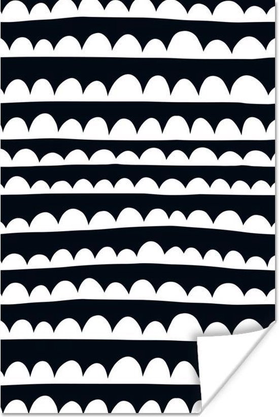 Motif pour enfants avec des lignes avec des demi-cercles en noir et blanc 60x90 cm