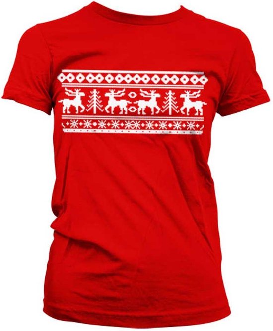Dames Fun Tshirt Scandinavian Christmas Rood