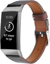 Leer Smartwatch bandje - Geschikt voor  Fitbit Charge 4 leren vrouwenbandje - zwart - Horlogeband / Polsband / Armband