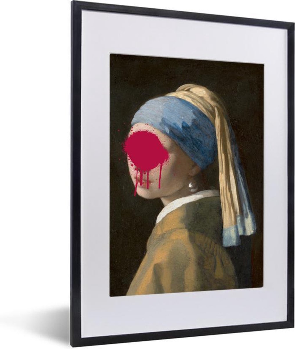 Fotolijst incl. Poster - Meisje met de parel - Johannes Vermeer - Roze - 30x40 cm - Posterlijst - PosterMonkey